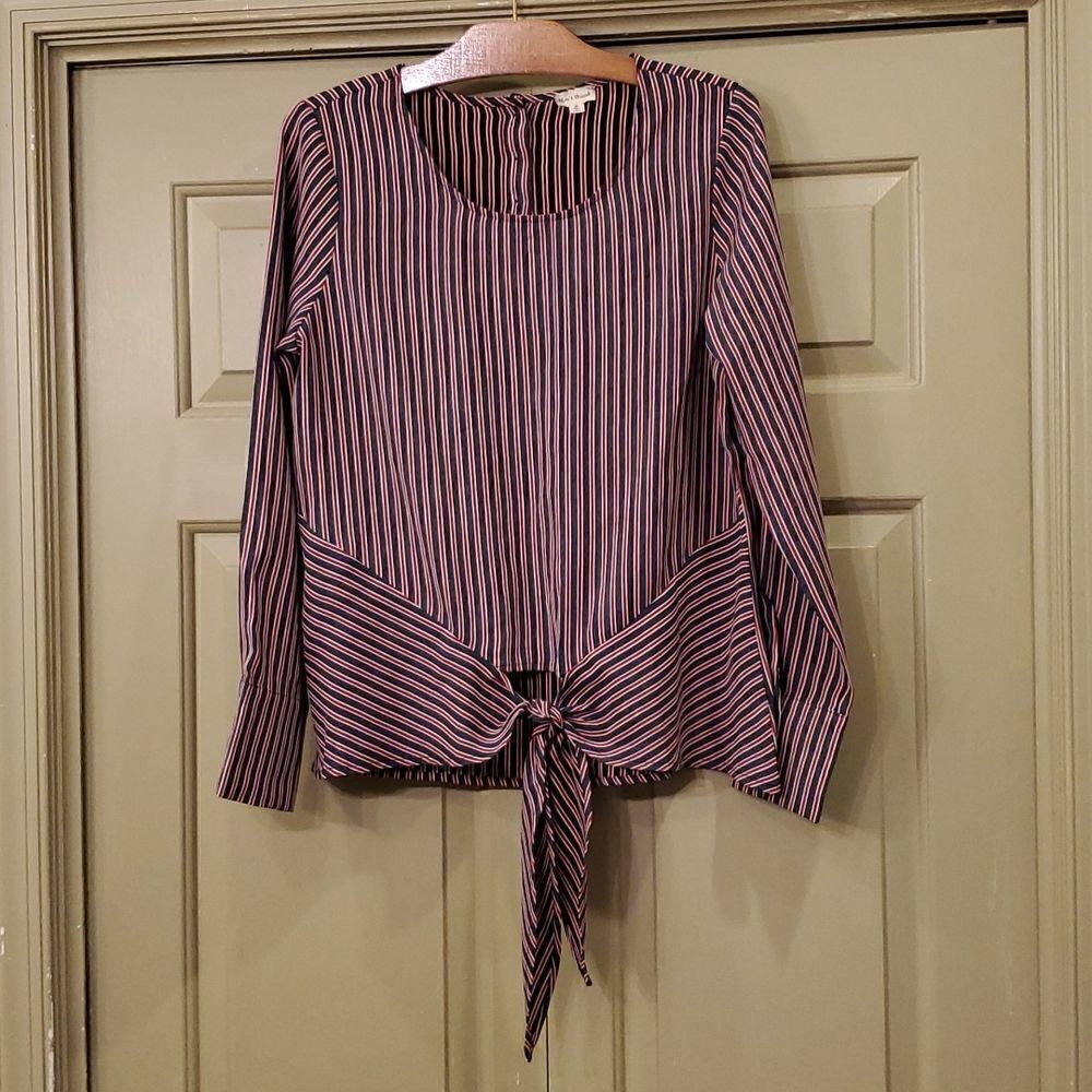 Hem & Thread striped long sleeve tie front long sleeve top